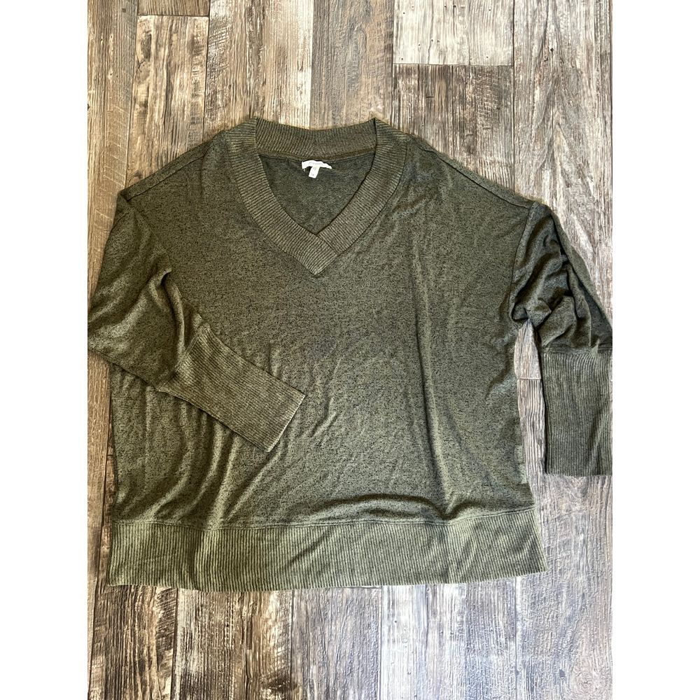 Maurices Olive Green Ribbed Trim Sweater Long Sleeve Casual Knit Top 1X